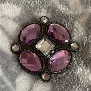 Vintage Purple and Silver Brooch with Gem Accents